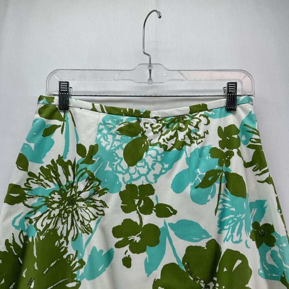 Valerie Stevens Skirt Sz 8P Petite Floral A-Line Knee Length Cotton Blend Green - Picture 3 of 11